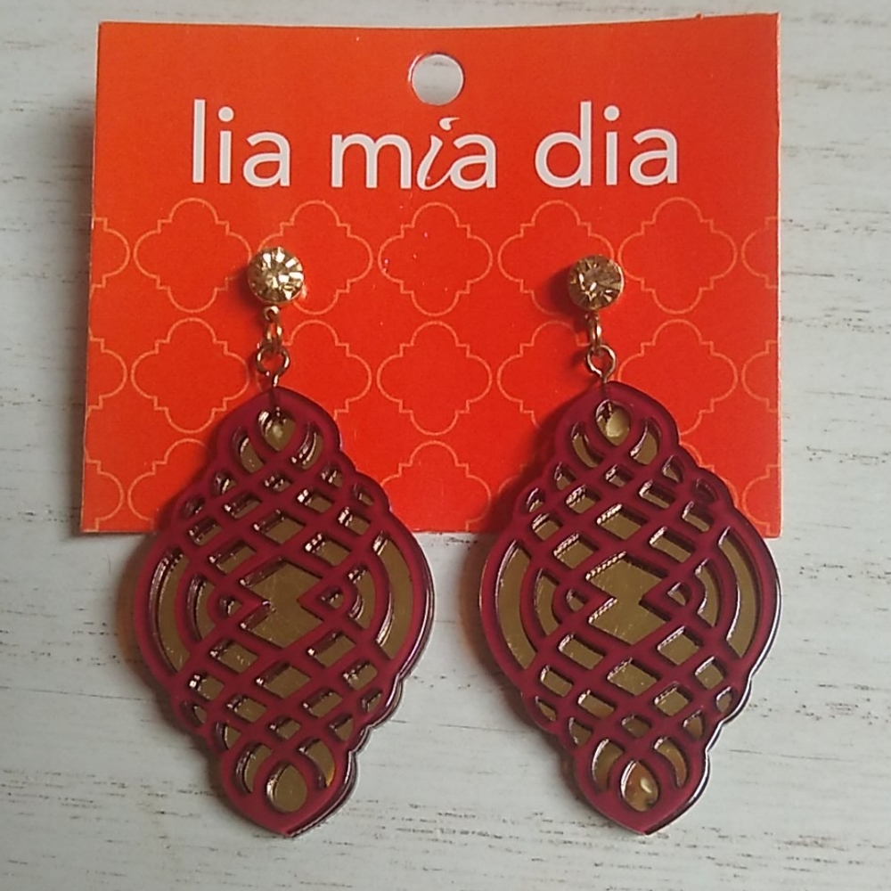 😻 3 For $15 Garnet & Gold Bling Stud Dangles - Picture 4 of 4
